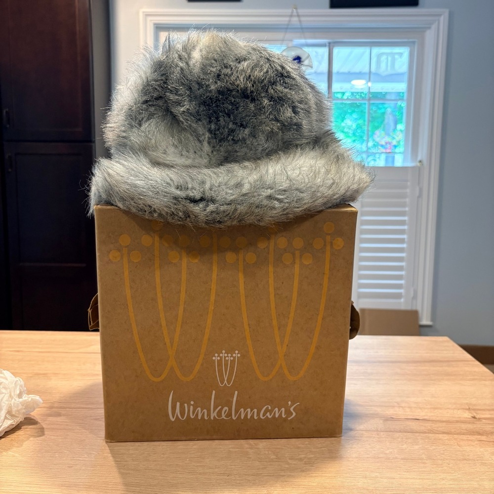 Winkelman's Vintage Faux Fur Cloche Hat Grey White‎ Winter Plush Bucket Hat